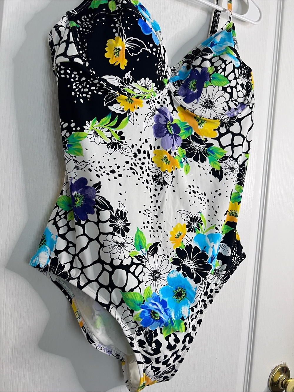 Anne Cole Black One-Piece Swimsuit Floral Print size 14 - Picture 4 of 11